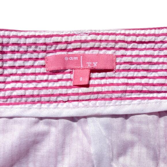 Sam TY Seersucker Ruffle Hem Pink White Stripped Skirt - Size 8 - Picture 4 of 9